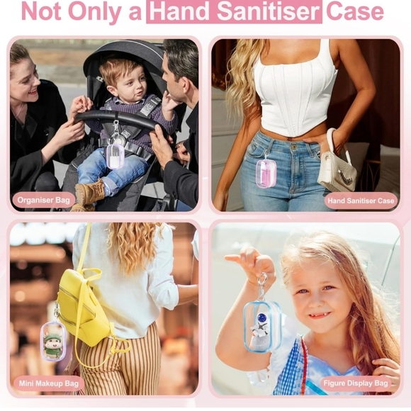 Transparent Zippered Pouches With Snap Hook For Hand Sanitizer, Make Up, Earbuds - Picture 4 of 12